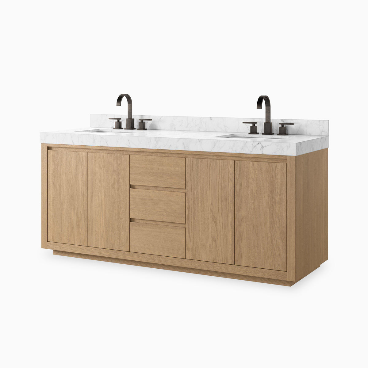 Alisa 72" Double Vanity in Satin Light Wash Oak Veneer with Carrara Marble Top