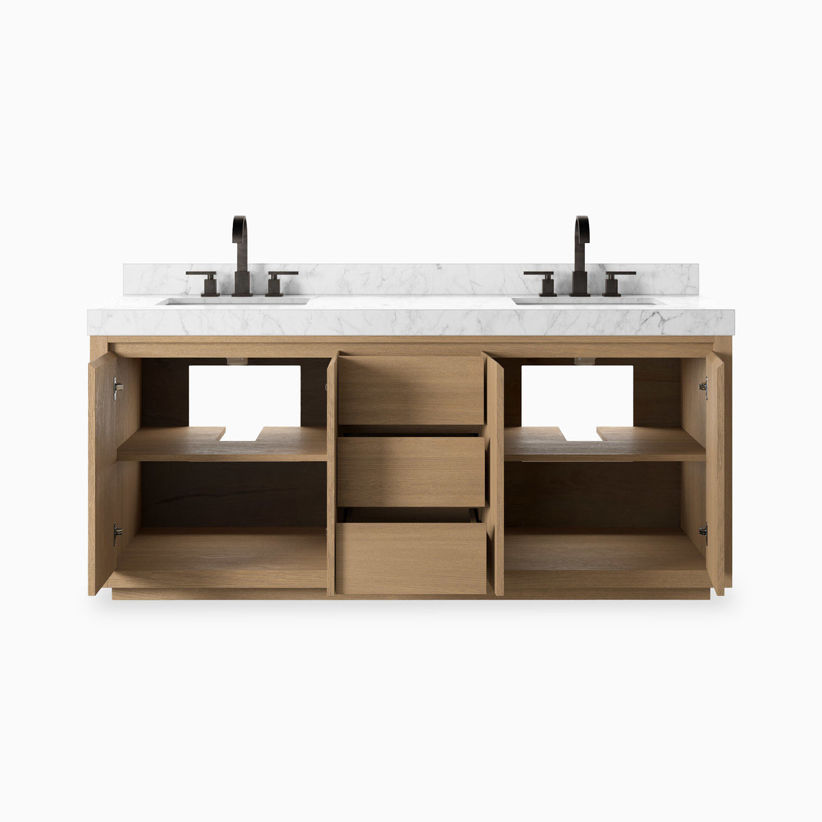 Alisa 72" Double Vanity in Satin Light Wash Oak Veneer with Carrara Marble Top