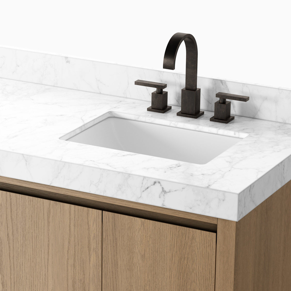 Alisa 72" Double Vanity in Satin Light Wash Oak Veneer with Carrara Marble Top