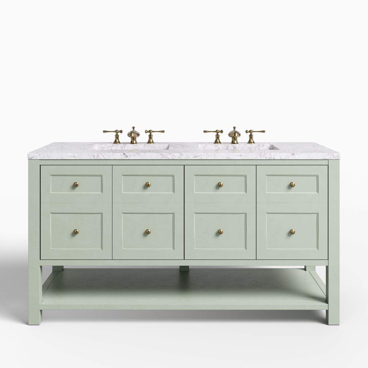 Bridgette 60" Double Vanity in Smokey Celadon with 3 cm Carrara Marble Top