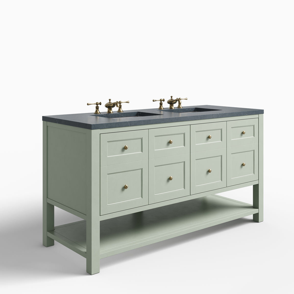 Bridgette 60" Double Vanity in Smokey Celadon with 3 cm Charcoal Soapstone Quartz Top