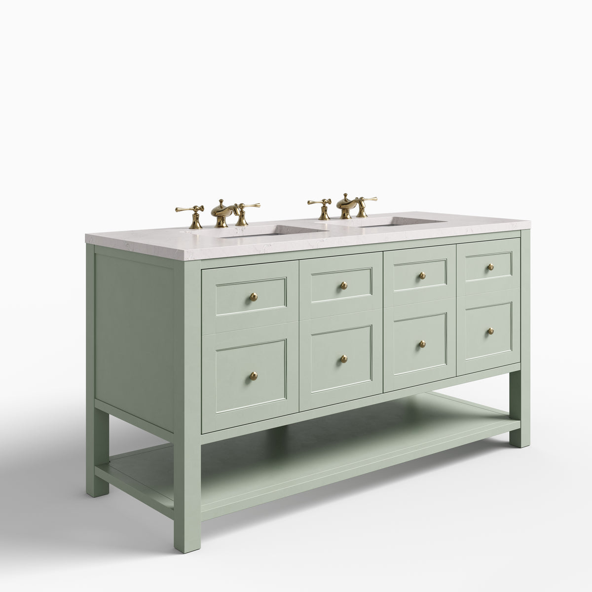Bridgette 60" Double Vanity in Smokey Celadon with 3 cm Victorian Silver Quartz Top