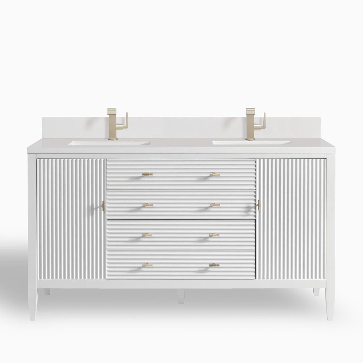 Sasha 60" Double Vanity in Bright White with Single Hole 3 cm White Zeus Quartz Top & Backsplash