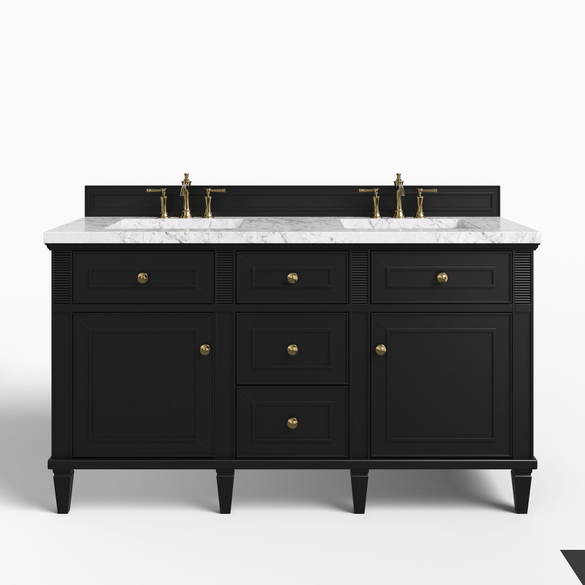 Elodie 60" Double Vanity in Black Onyx with 3 cm Carrara White Marble Top