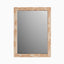 Rectangular mirror framed in burl wood veneer, highlighting swirling grain patterns and warm natural tonal variation.
