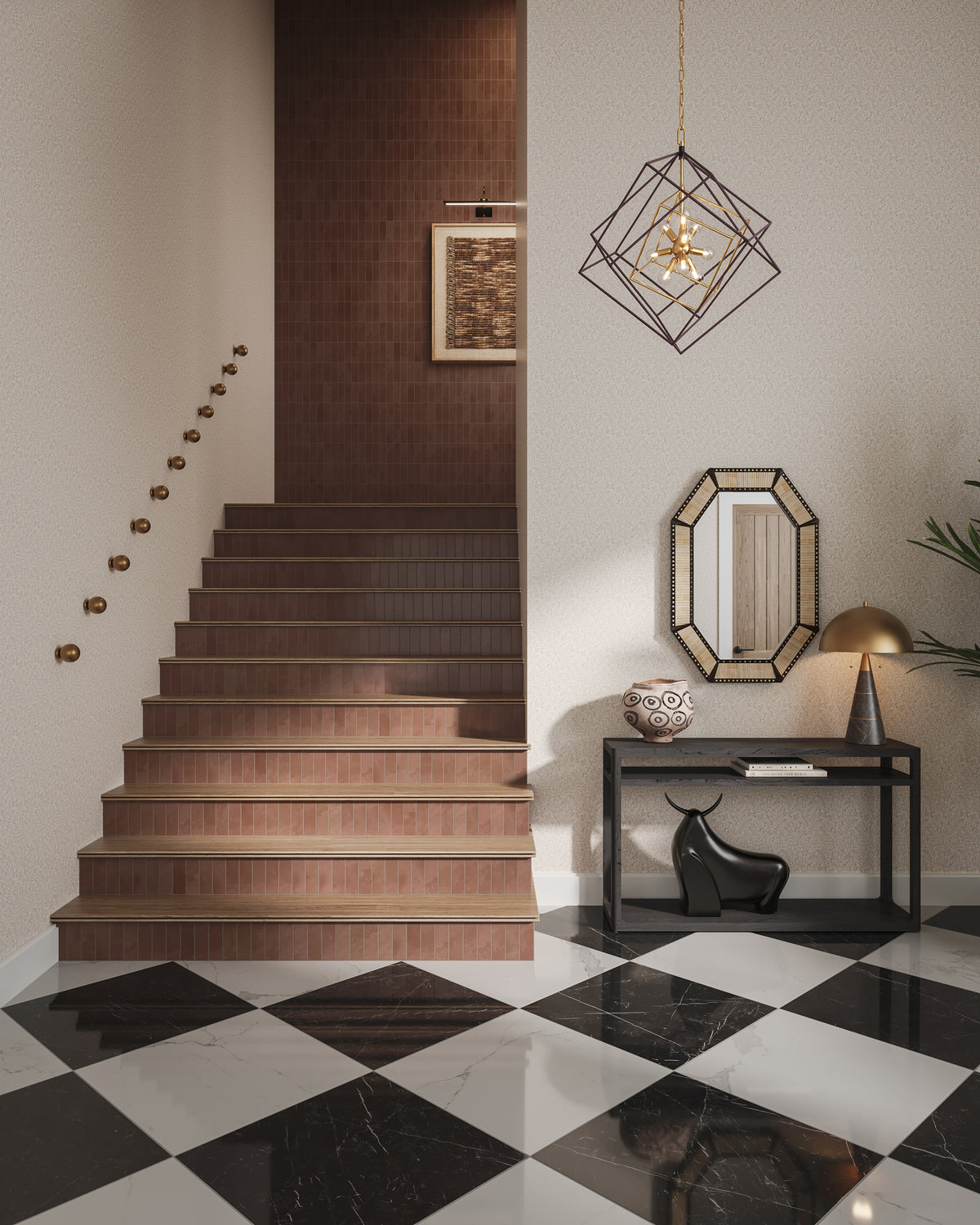 Leona 24 x 24 Checkerboard Polished Porcelain Tile in Calacatta and Nero Marquina
