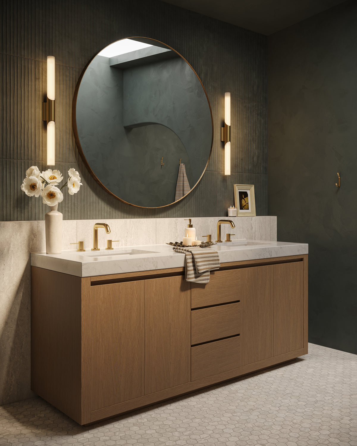 Alisa 72" Double Vanity in Satin Light Wash Oak Veneer with Carrara Marble Top