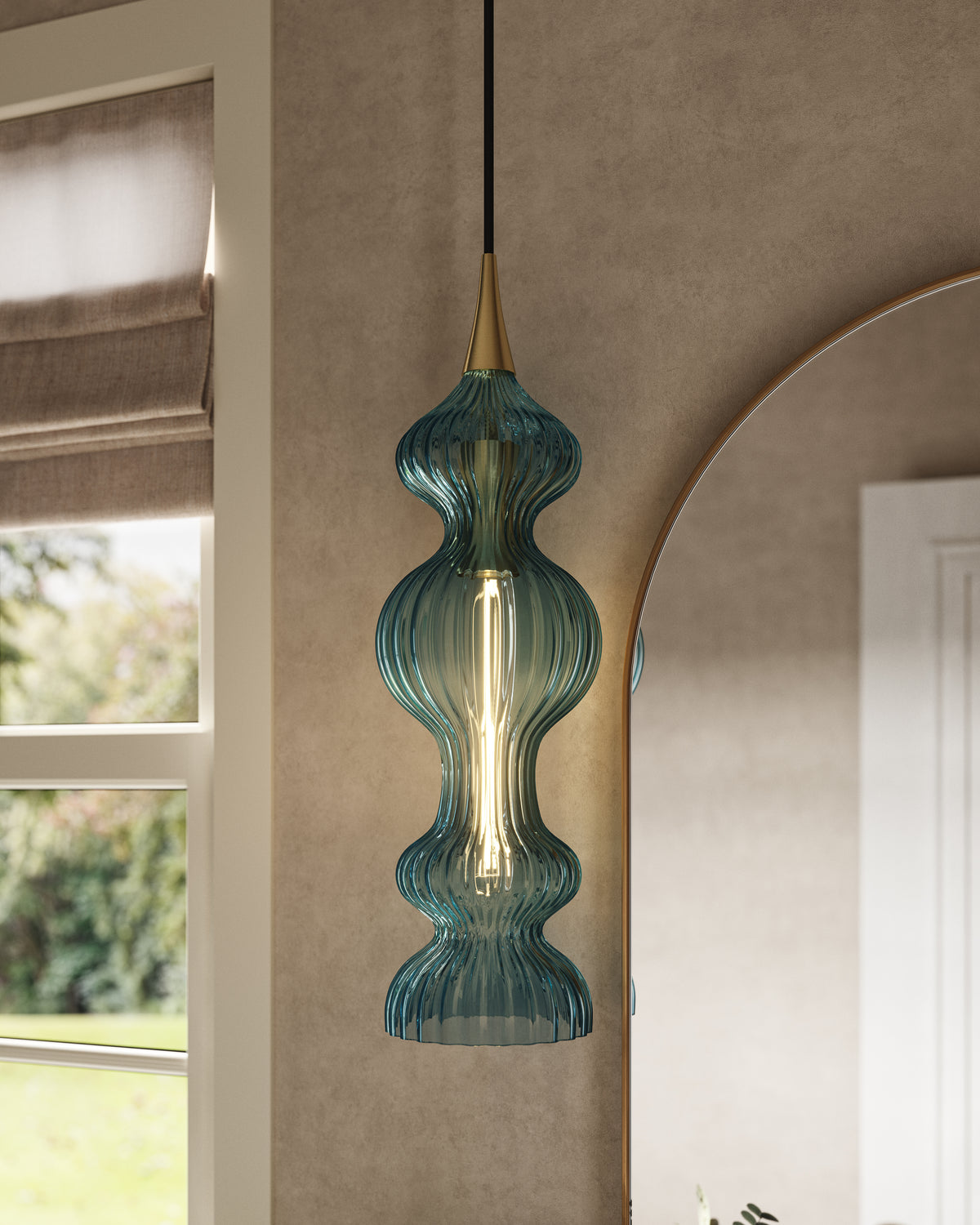 Satine Pendant In Aged Brass Blue