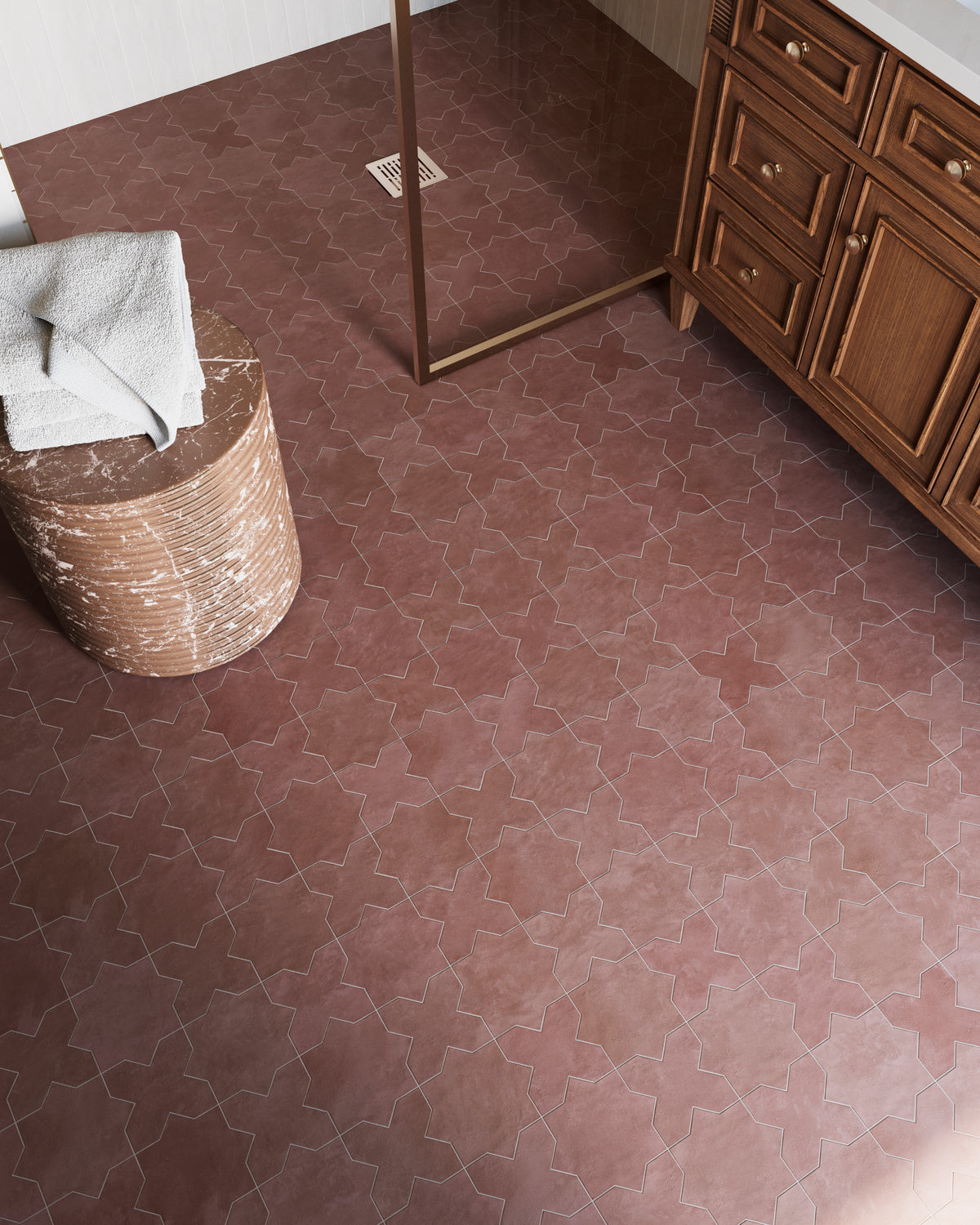 Isabel 11 x 11 Matte Porcelain Tile Star in Burnt Umber and Cross in Burnt Umber