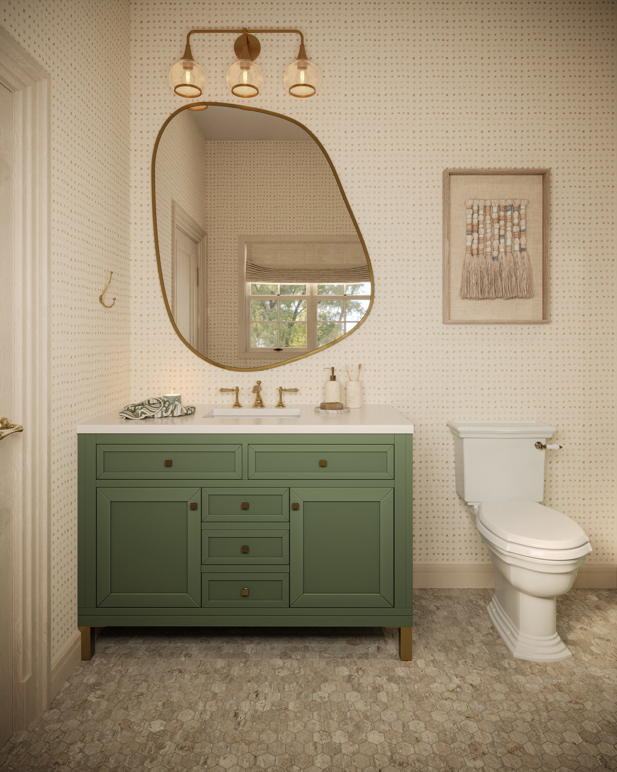 Janelle 48" Single Vanity in Smokey Celadon with 3 cm White Zeus Silestone Top