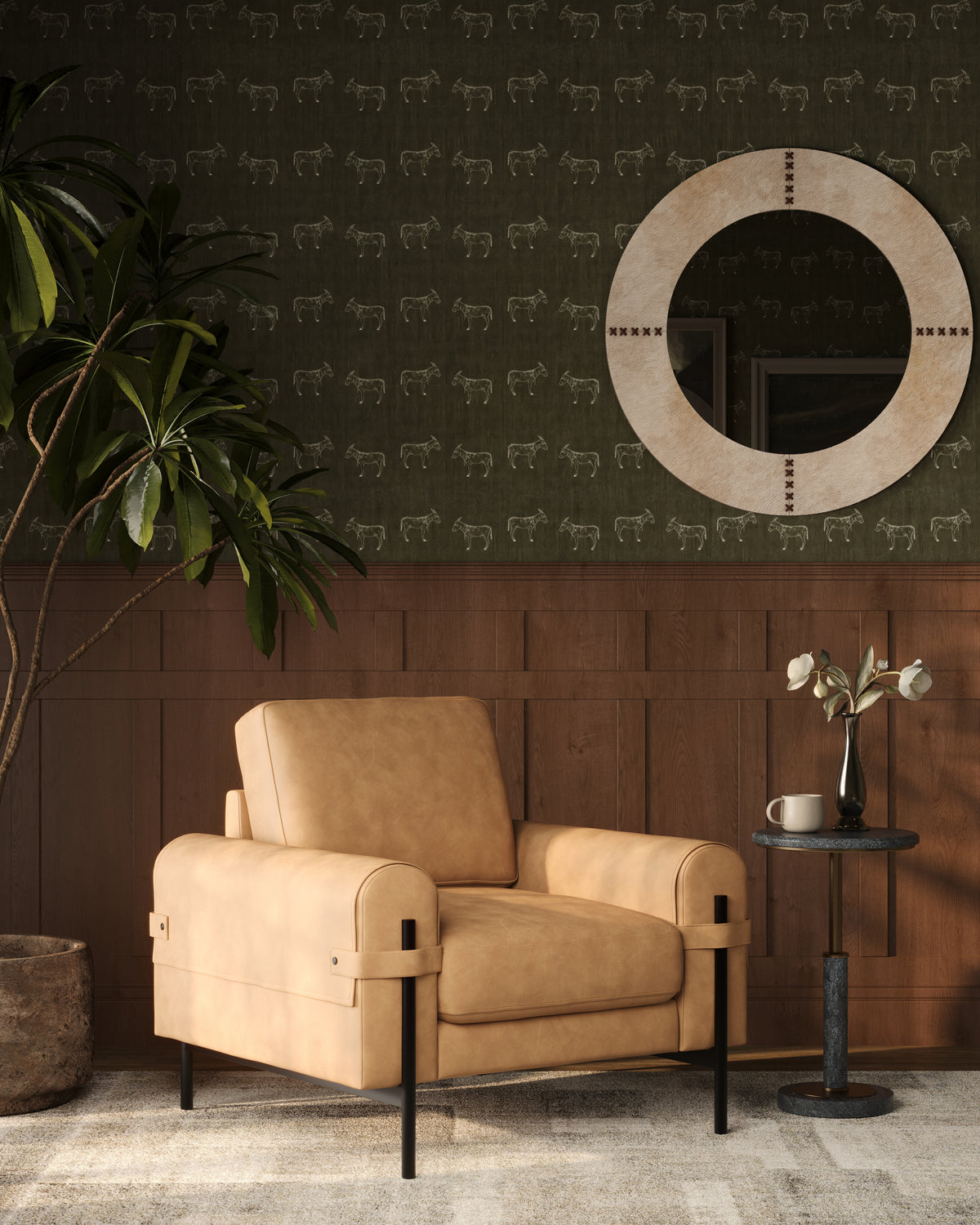 Vionna Round Mirror in White