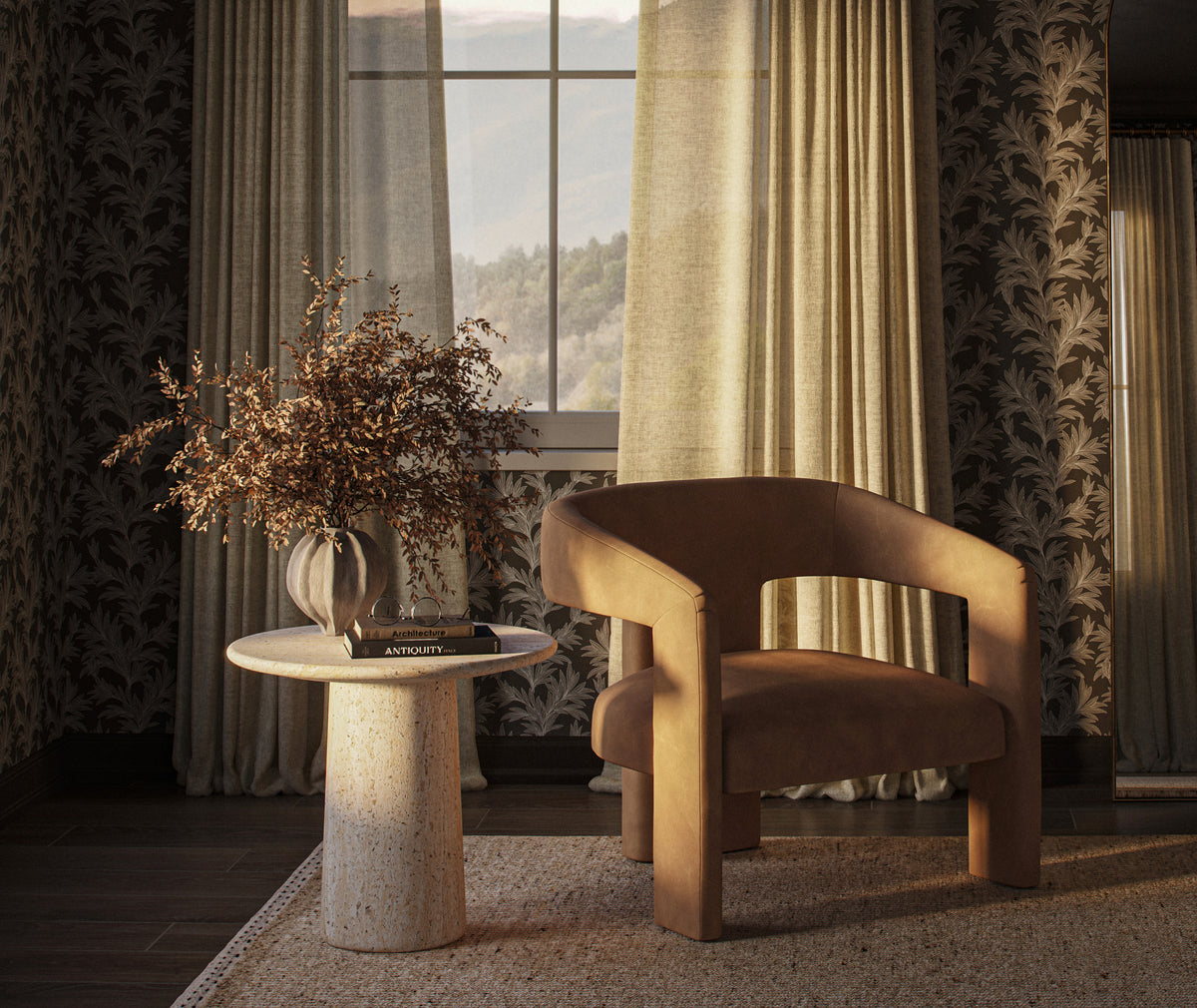 Bower Wallpaper in Olive I, 52" x 132"