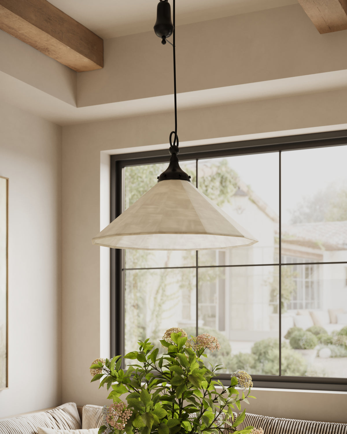 Jill 20" Socket Pendant in Matte Black/White Linen