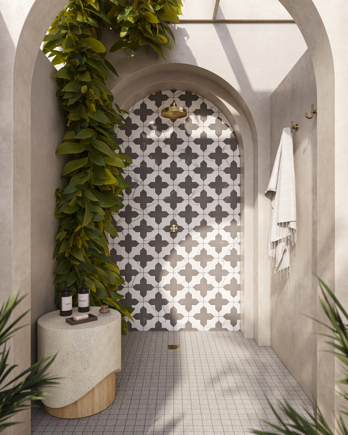 Aslan 8 x 8 Porcelain Tile Shield in Calacatta and Cross in Imperial